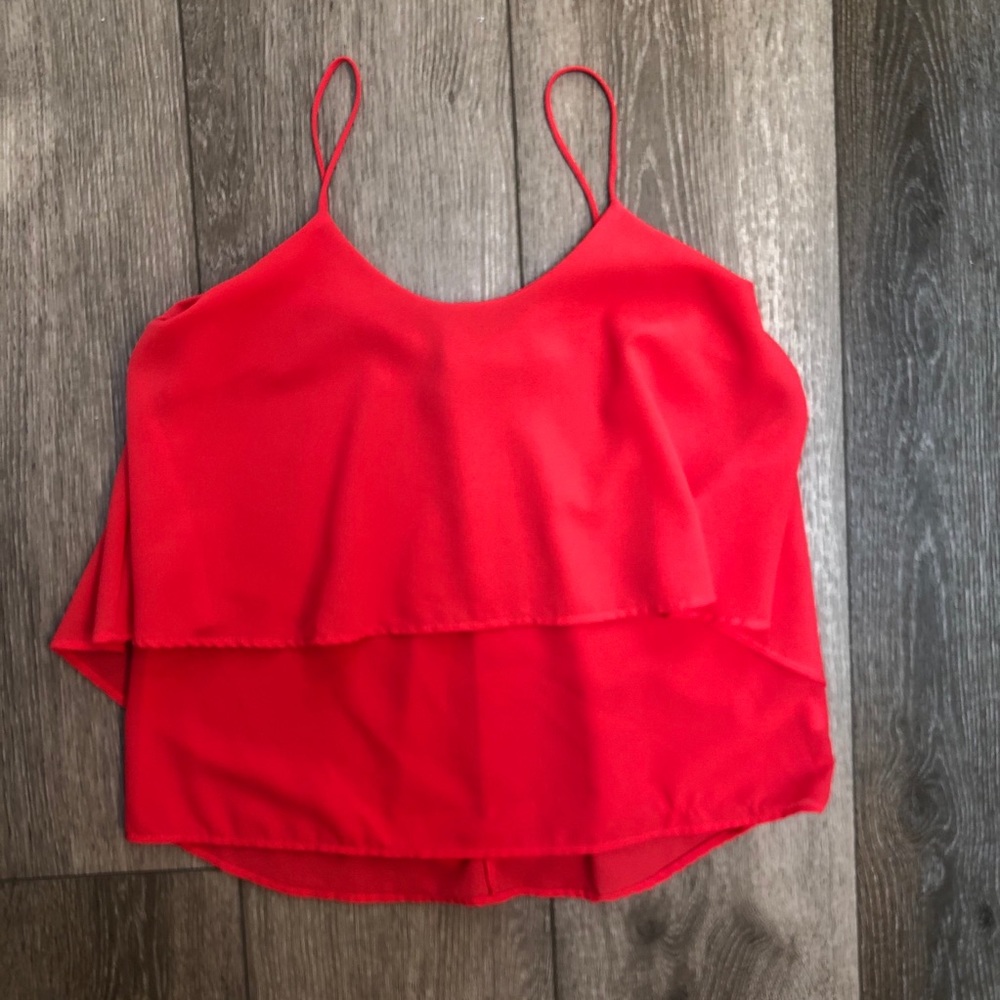 PAPER CRANE SLEEVELESS SPAGHETTI STRAP LAYERED TANK TOP RED ORANGE SMALL